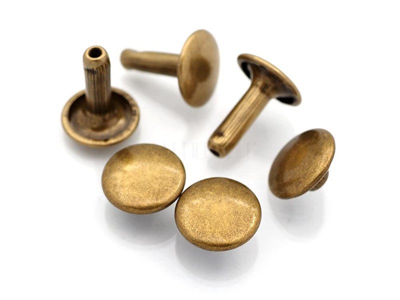 CRAFTMEMORE 9mm Cap x 10mm Post Leather Rivet Double Cap Rivets Tubular Metal Rapid Rivet Studs Leather Craft 50 Sets (10 mm Post, Antique Brass) - Image 1